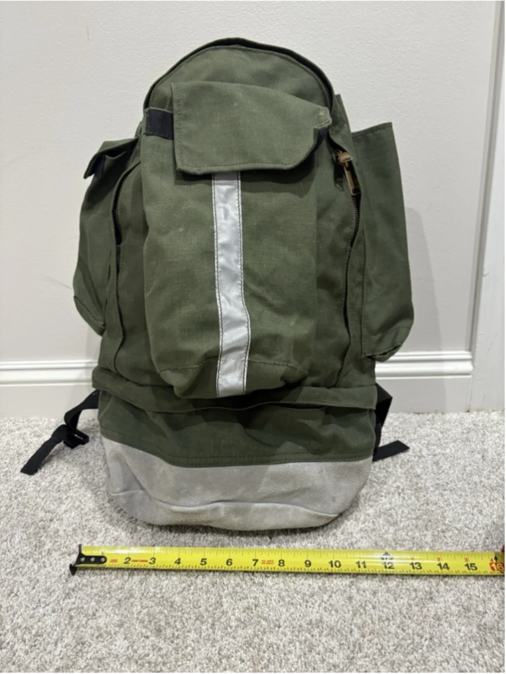 Vintage UNICOR US Military Day Pack Backpack OD Green Cordura Leather Bottom USA